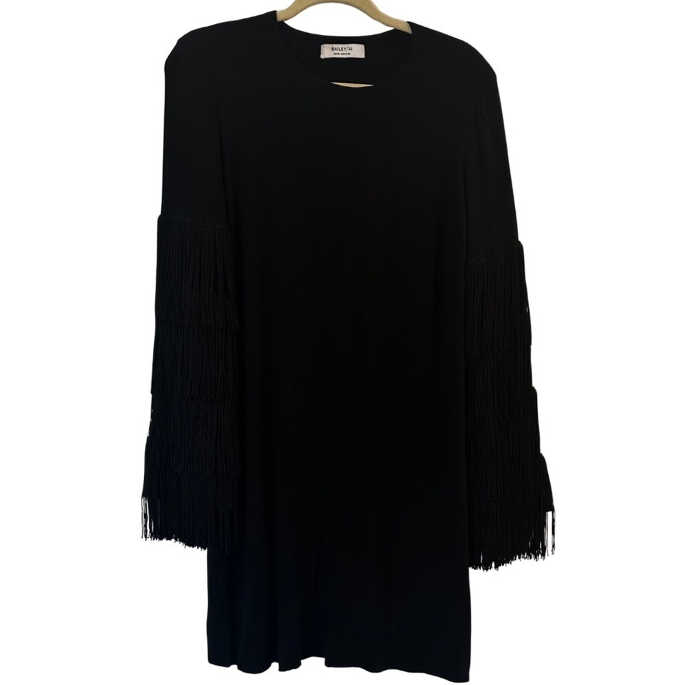 Bailey 44 Black Fringe Sleeve Shift Dress Women’s Medium Made in USA - Picture 6 of 11
